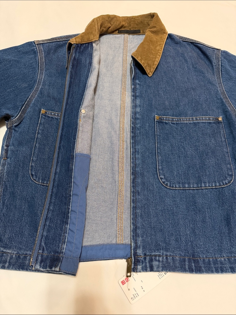 Uniqlo Zip-Up Short Jacket Corduroy Collar Oversized Front Pockets S NWT - Picture 4 of 9